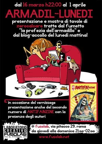 Inaugurazione della mostra di fumetti “Armadil-lunedì”, di Zerocalcare e presentazione del suo "La profezia dell’armadillo".