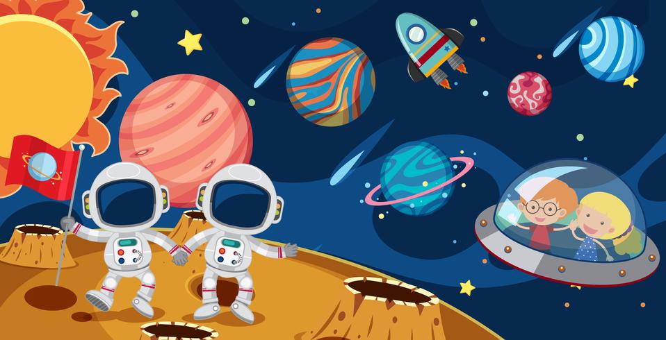 591370 astronauti e bambini in ufo gratuito vettoriale